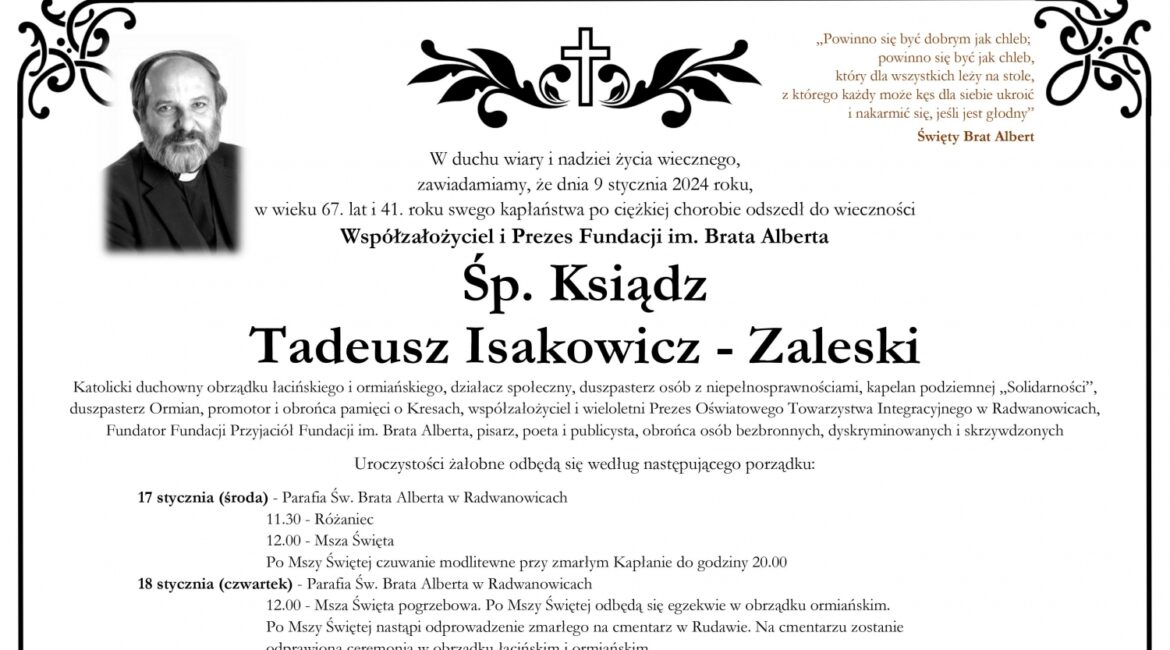 Odejście Księdza Tadeusza Isakowicza-Zaleskiego to wielka strata dla wielu osób, które ceniły jego działalność duszpasterską, społeczną oraz charytatywną.