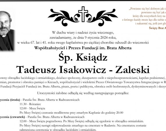 Odejście Księdza Tadeusza Isakowicza-Zaleskiego to wielka strata dla wielu osób, które ceniły jego działalność duszpasterską, społeczną oraz charytatywną.